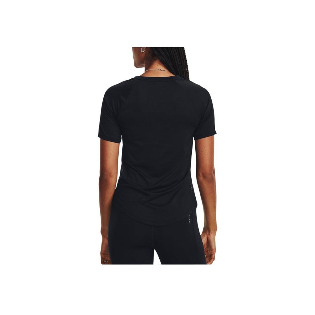 Under Armour Rush Solid Mesh Training Athletic Slim Fit Breathable Crew Neck Short Sleeve T-Shirt Women Tops Black 1379963-001