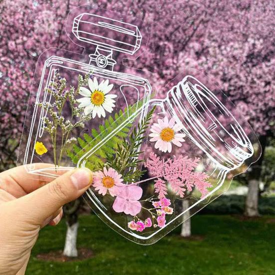 20/100 Pcs DIY Transparent Dried Flower Bookmarks Clear Pressed Flower Bookmarks with Tassels Self-Adhesive Jars Stickers