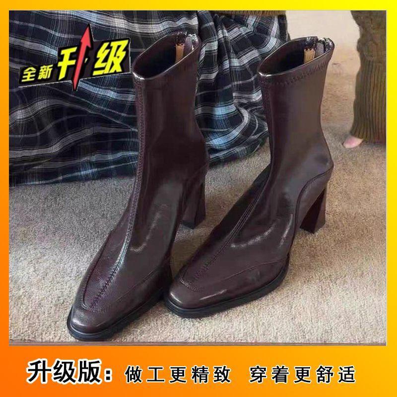 

Korean thick heel square heel zipper Martin boots summer beautiful retro temperament increased height short boots women 40