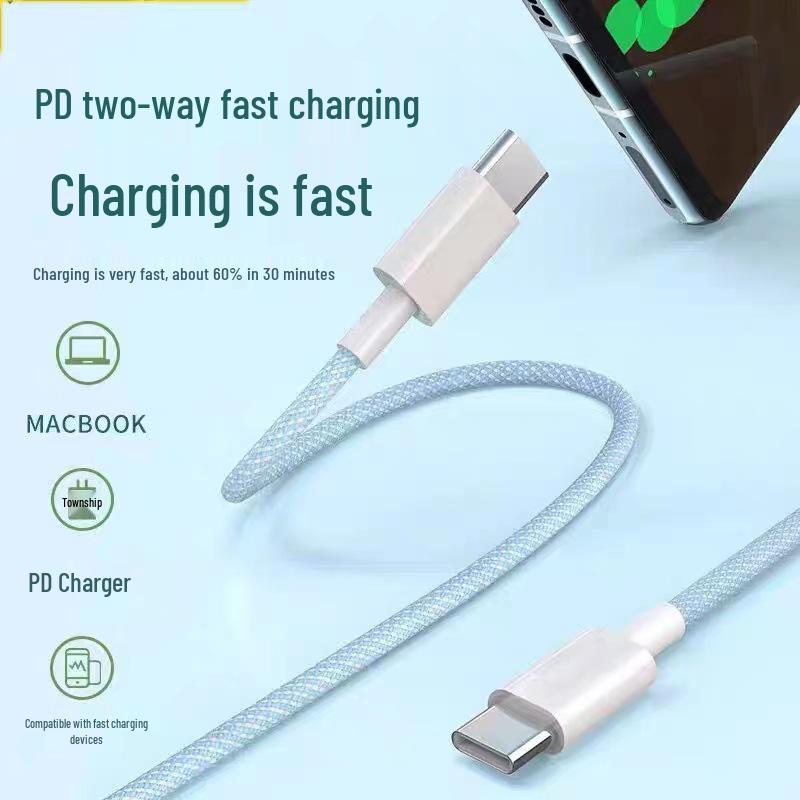 Compatible Apple 15/16 Macaron Dual Type-C Colorful Braided Fast Charging Cable for Phone & Tablet
