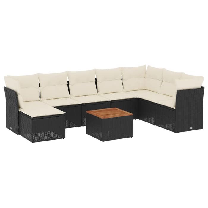 VidaXL Salon de jardin 9 pcs avec coussins noir résine tressée 3223781