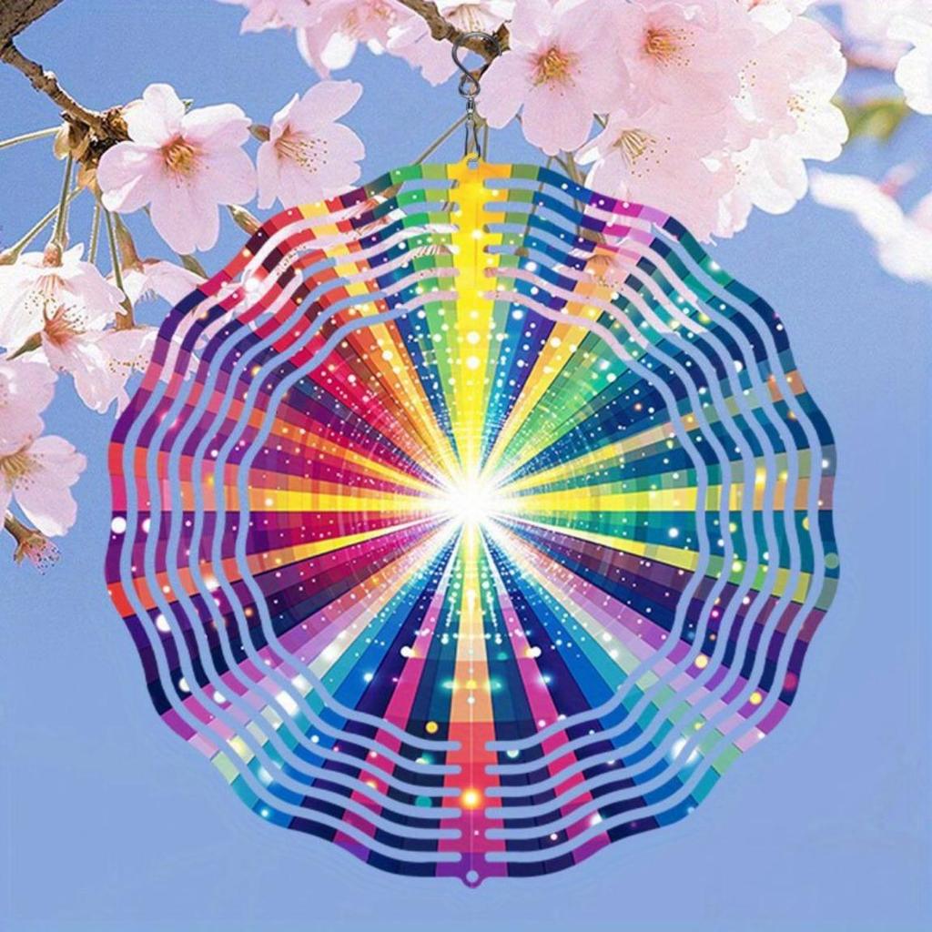 Rainbow Metal Wind Chime - Colorful Rotating Outdoor Decor for Garden, Patio, Balcony | Wind-Powered Hanging Ornament for Halloween