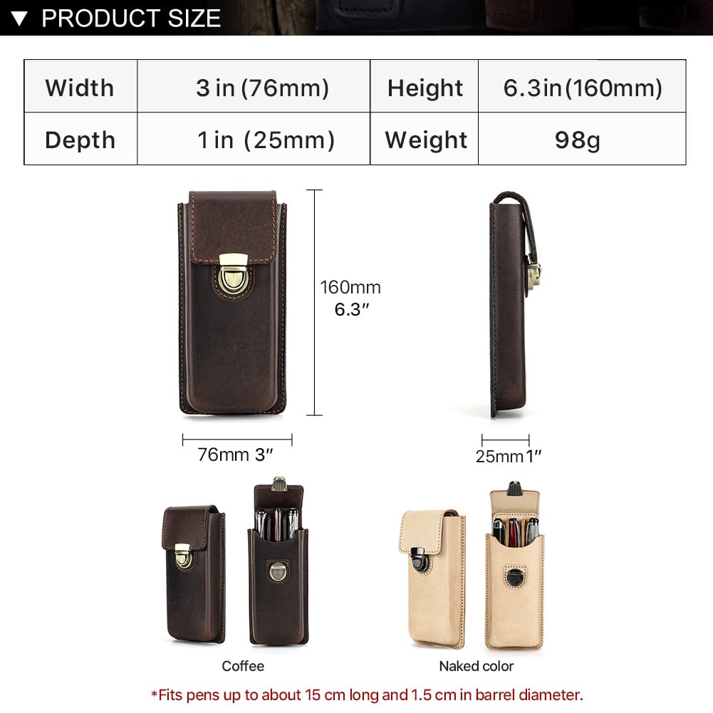 HIRAM Separate Design Pen Case for Fountain Simple Slim Holds 3 Genuine Leather Pens, Design, Pens, (Coffee)