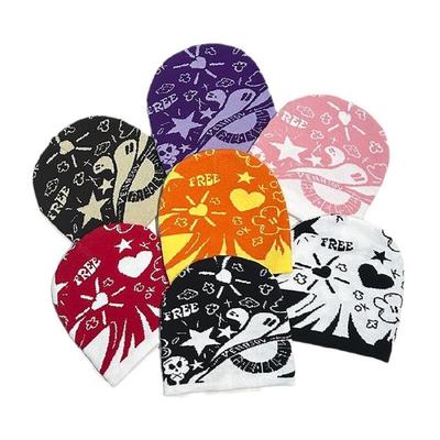 Handmade Crochet Hat Girl Skull Hat Double Side Jacquard Beanies Warm Skull Caps