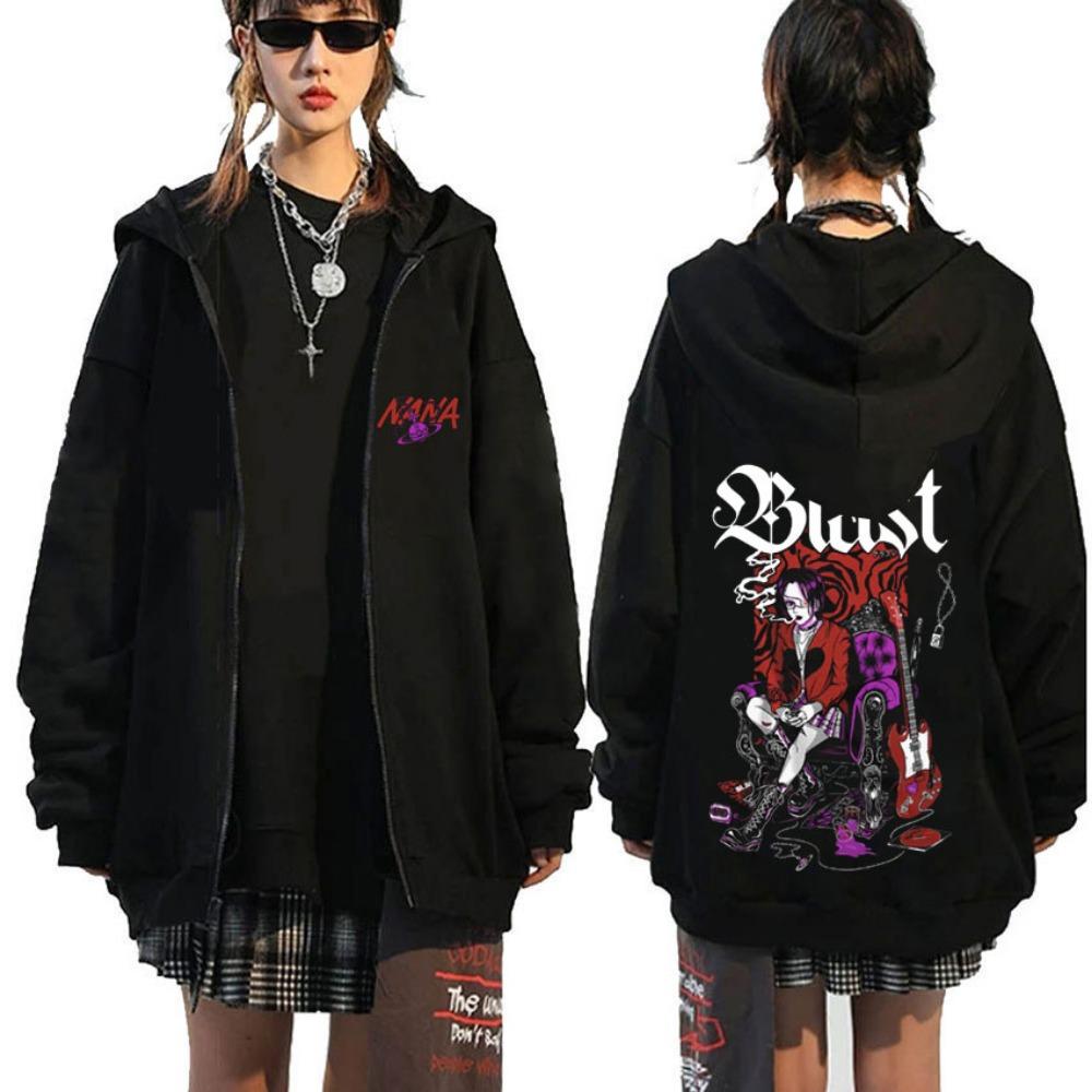 Japanese Anime Black Stone Zipper Hoodie Men's and Women's Manga Casual Zipper Jacket Men's Retro Harajuku Zipper Sweatshirt