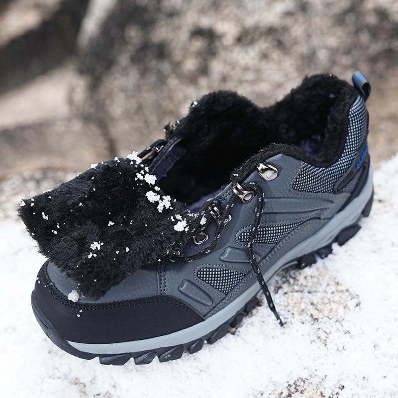 Brand Winter Warm Couple Snow Boots Leather Waterproof Men's Boots Outdoor Rubber Lace-Up Men Hiking Boots Work Shoes Size 36-48