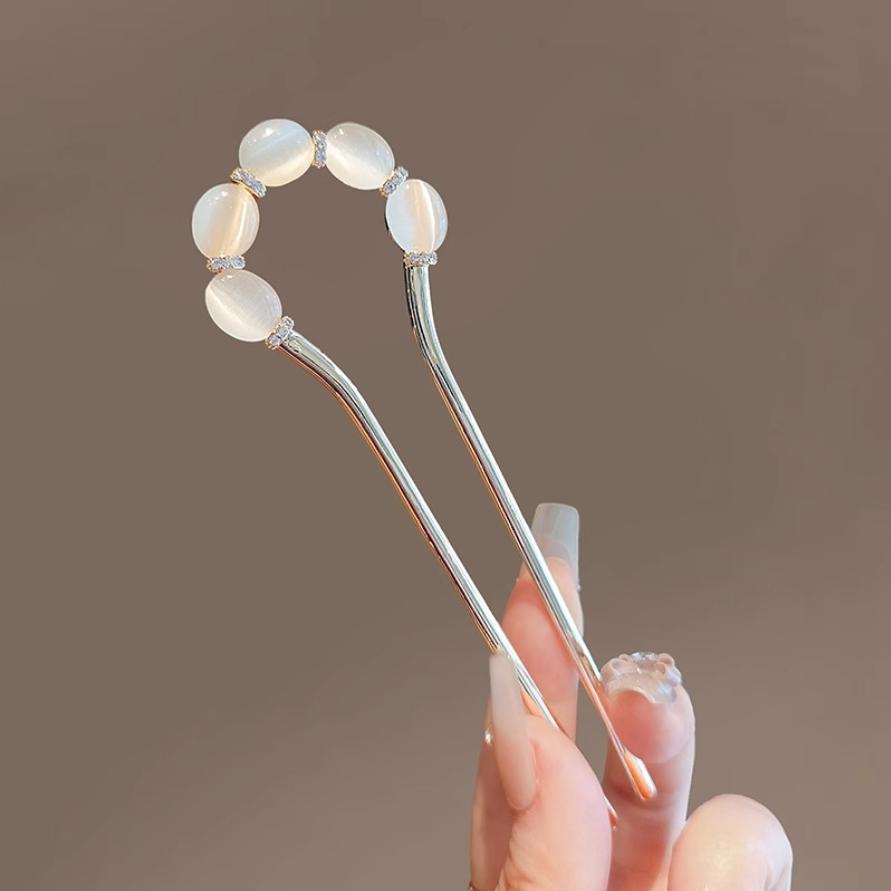 Neuer trendiger U-förmiger Metall-Haarstab für Damen, Luxus-Kristall-Opal-Haarspangen, Haarnadeln, Kopfschmuck, Haarstyling-Werkzeuge