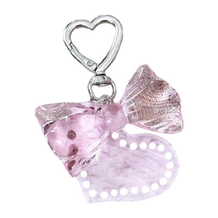 Fashionable Heart Shaped Keyring Multi Hole Detailing Acrylic Alloy Bowknot Key Charm Compact Daily Carry Companion