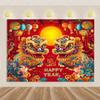 VIKAMA 2026 Spring Festival Backdrop Year Of The Horse Golden Lion Dance Theme Spring Festival Party Decorations