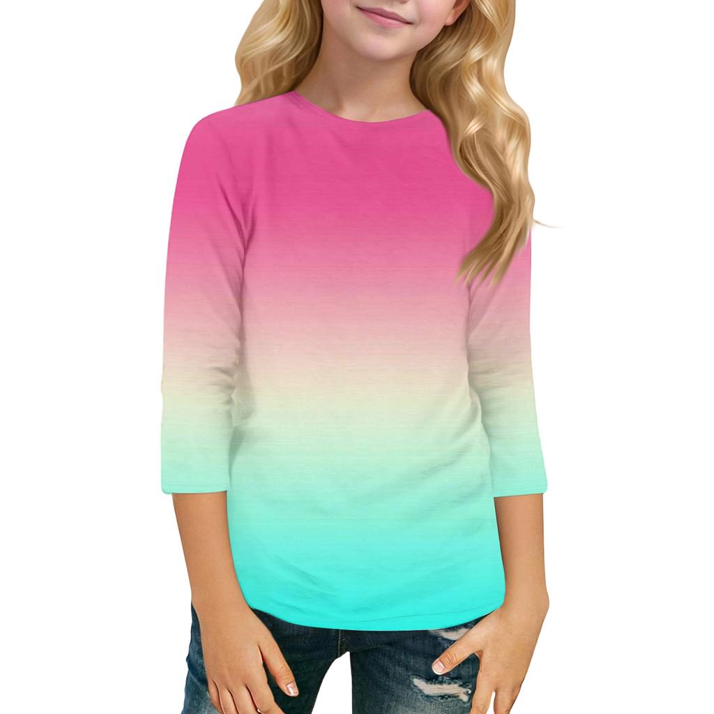 Kinder Freizeit Sieben-Viertel-Ärmel Rundhals Mode T-Shirt Top