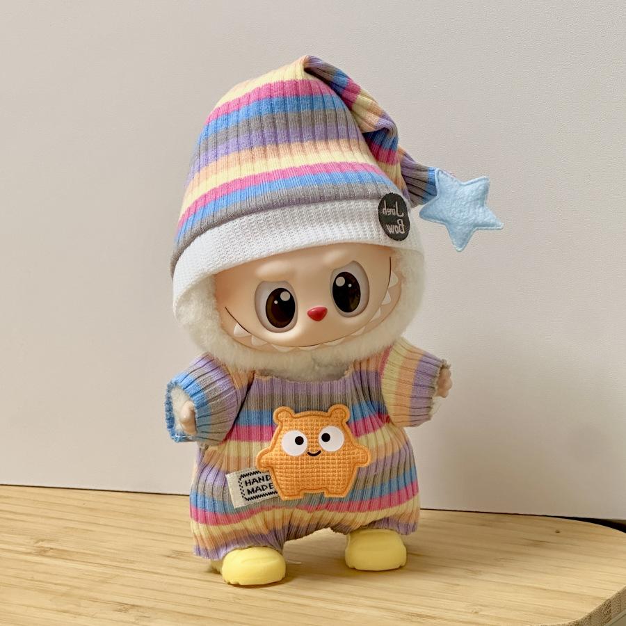 17cm Mini Plush Doll Clothing Set Accessories for Korea Kpop Labubu Idol Sitting Party V1 V2 Autumn Onesie Hat Set Clothing