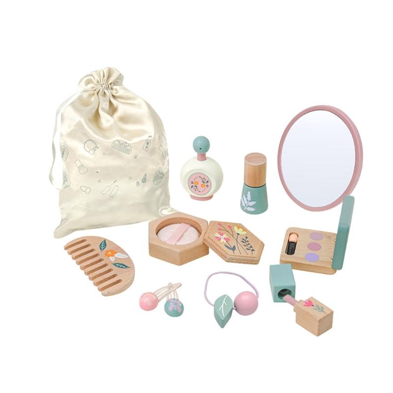 

Educational Pretend Play Cosmetic Set For Little Girls Wooden Makeup Toy With Mirror Brush Storage Box 1
