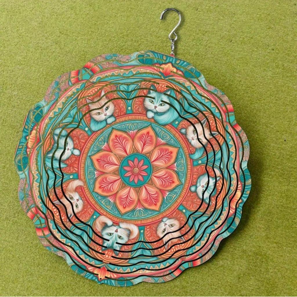 Vibrant Mandala Design Metal Wind Chime for Outdoor Garden Balcony Decor 360 Degree Rotation Handcrafted Artwork All Seasons Hanging Ornament