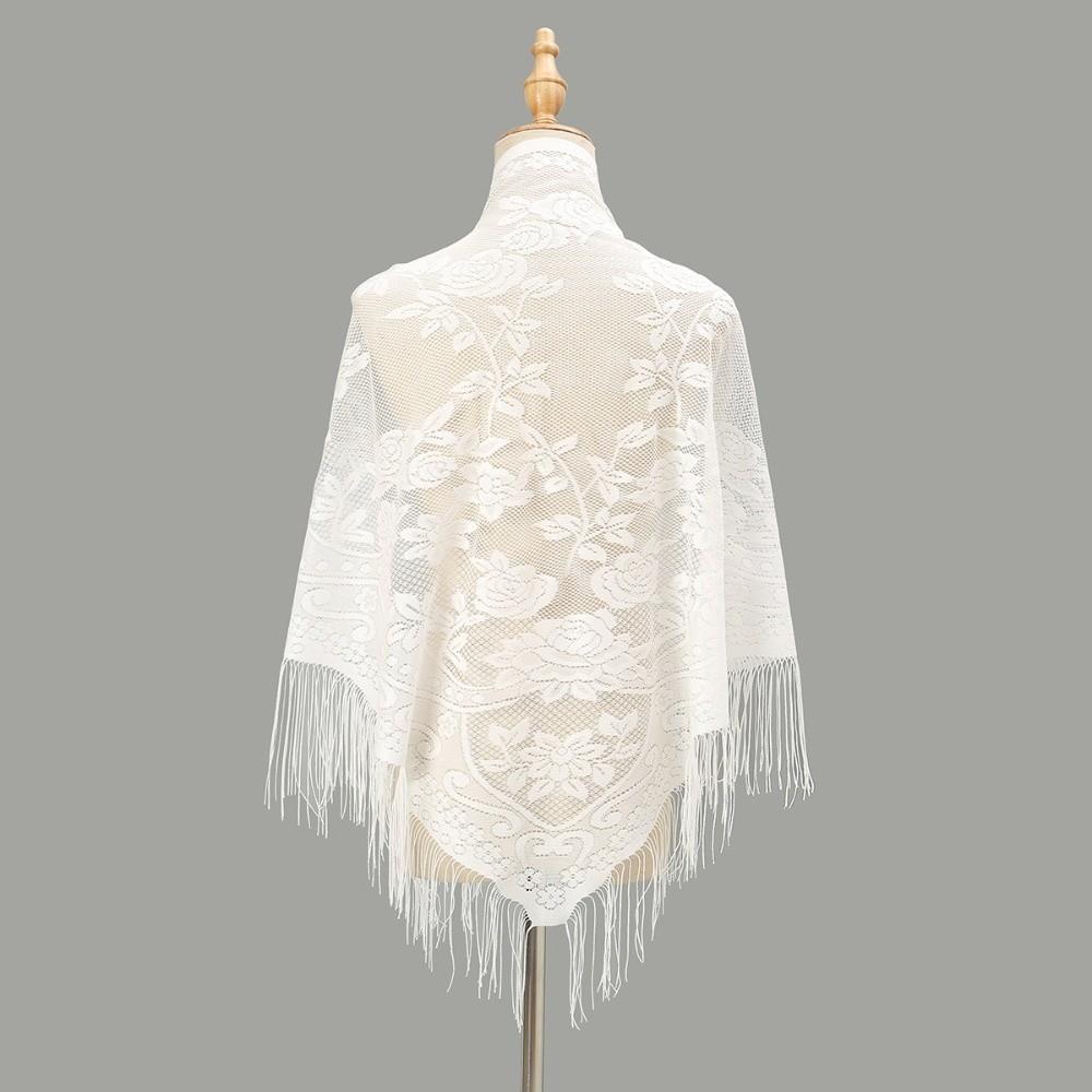 Tassel Patchwork Women Tulle Shawl With Tassel Wedding Bridal Shawl Mantilla Lace Veil Cosplay белый