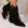 Fashion Women Ankle Boots Autumn 2025 Suede Chelsea Boots Pointed Toe Tassel High Heel Shoe Rivet Fashion Retro Cowboy Boots Botas Mujer