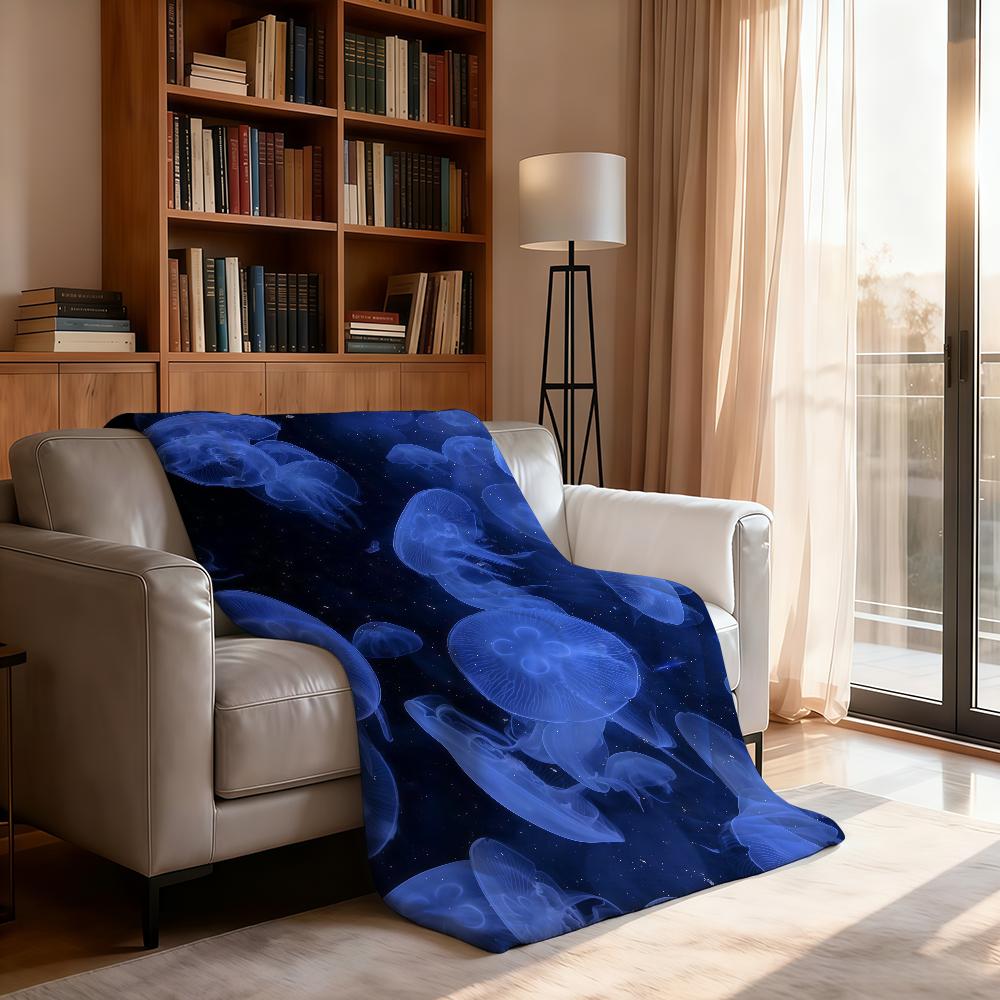 Ethereal Blue Underwater Jellyfish Blanket Soft Throw Blanket for Home Bedroom Bed Sofa Picnic Travel Office Cover Blanket Gift