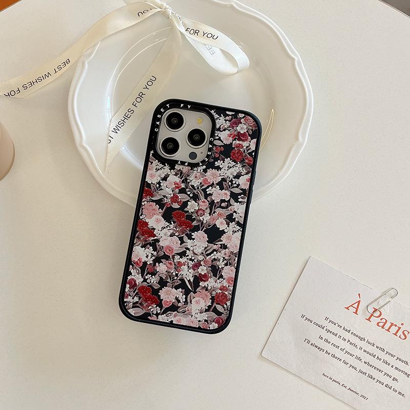Matte Black Magnetic Metal Floral Graffiti Case for Apple iPhone 14, 15 Pro, 16 Pro Max