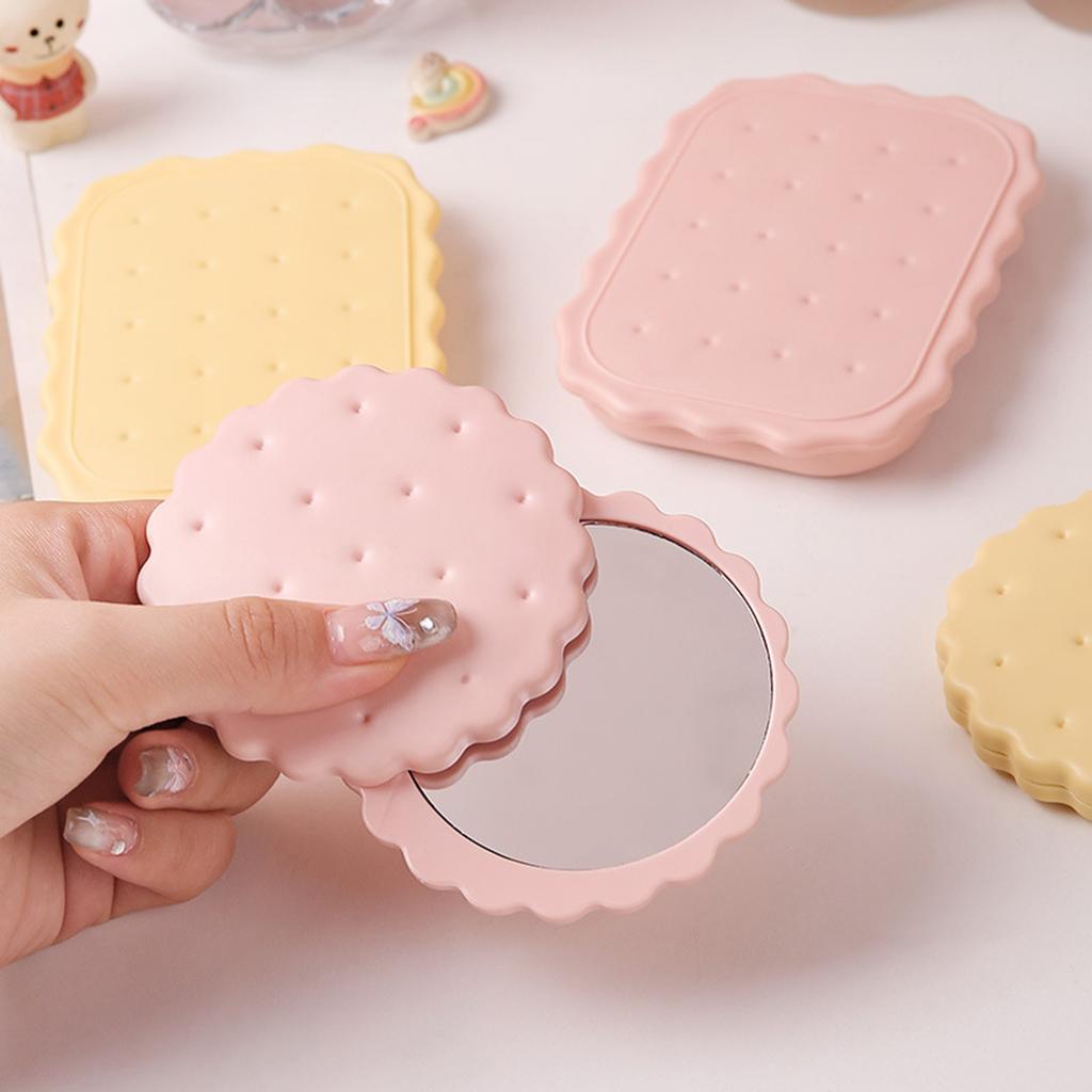 Adorable Cookie Folding Mirror Mini Portable Pink/Yellow Makeup Mirror with Comb Cute Travel Pocker Mirror for Girls