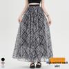 High-Waisted A-Line Plaid Mesh Skirt for Women - Elegant Slimming Umbrella Design