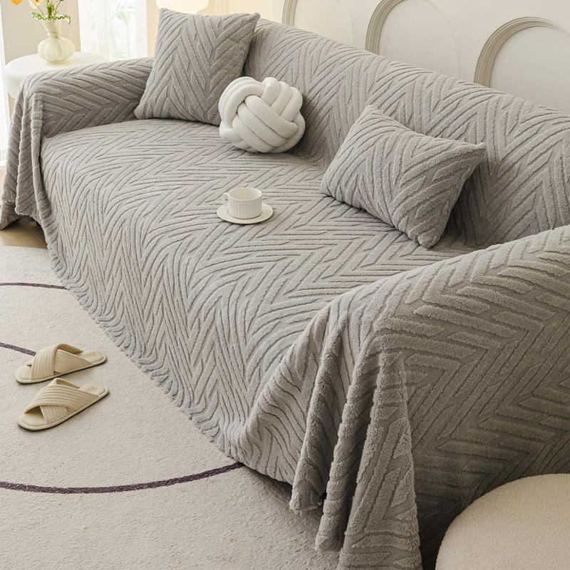 Plush Three-Seater Chaise Sofa Cover, All-Inclusive One-Piece Blanket/Cushion for Autumn/Winter