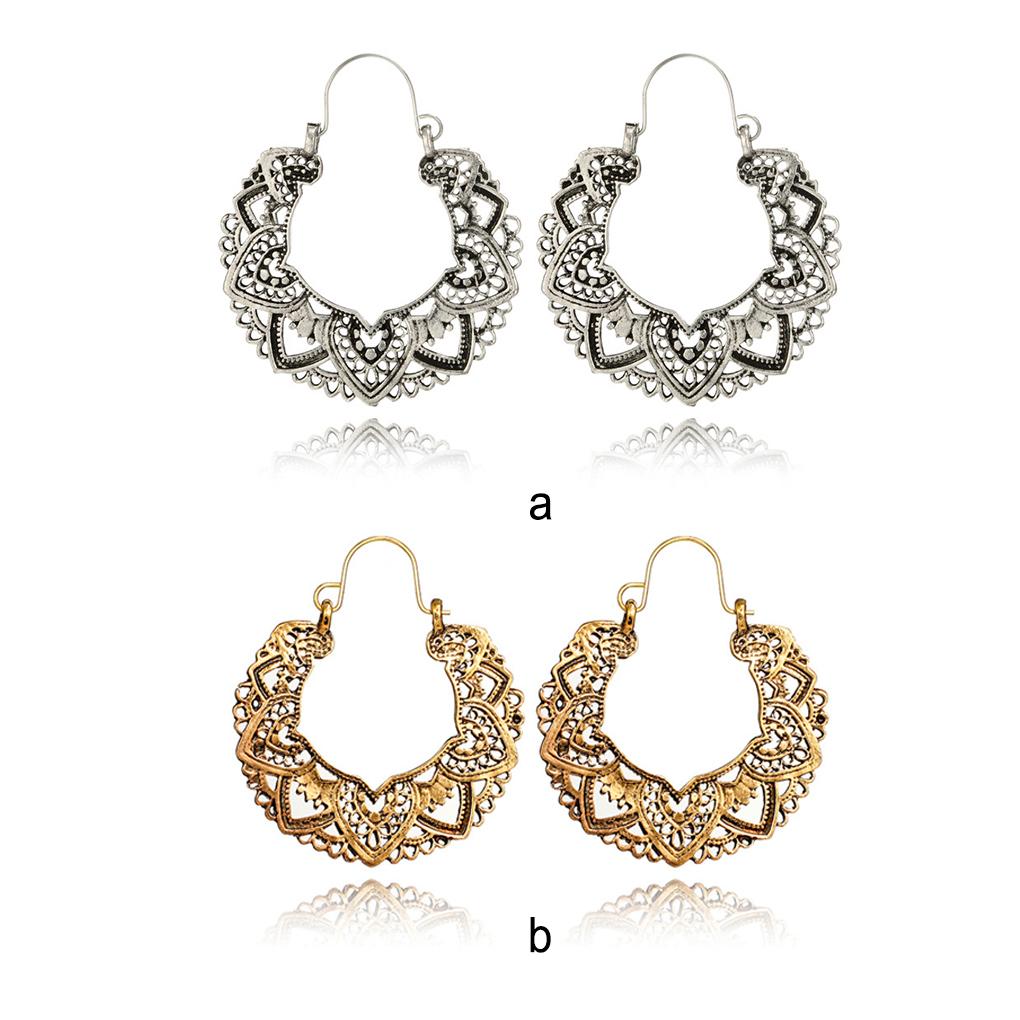 Kolczyki wiszące Vintage Okrągłe kolczyki koła Antyczne ażurowe wzory Prezent rocznicowy Biżuteria Wisiorek Letnia impreza Plaża