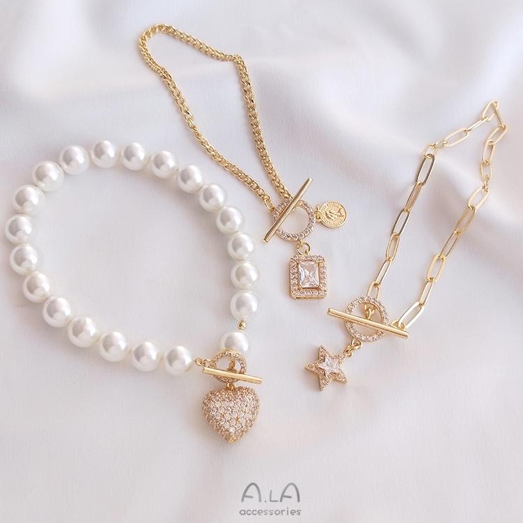 14K Gold-Filled Ribbon Pendant: Peach Heart & Star with Micro-Paved Zirconia OT Buckle DIY Bracelet & Necklace Clasp