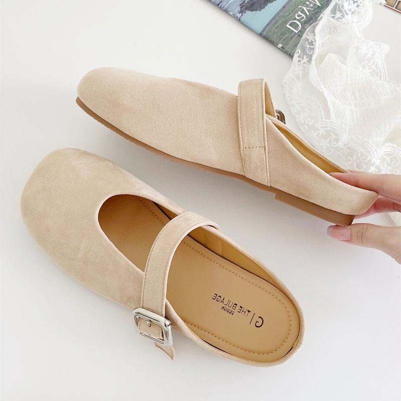 Fashion Fashion Round Toe Shallow Flat Sandals Women High Quality Faux Suede Ballet Flats Women Elegant Comfort Soft Sole Casual Shoes