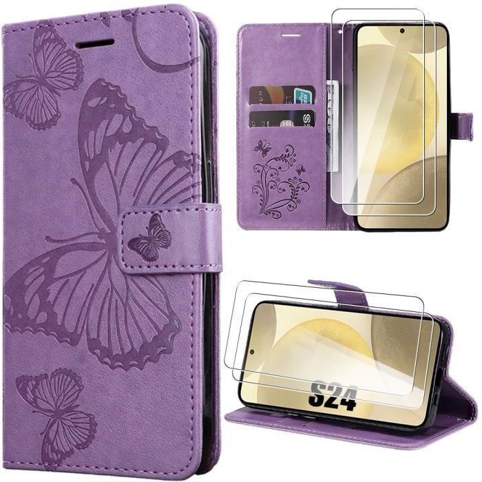 Protective Case - PROSHOP - for Samsung Galaxy S24 - PU Leather - Butterfly Pattern - Purple