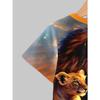 Boys' 3D Lion Printed Casual Set - Bright Cuff T-shirt and Shorts Combination, Casual Headset