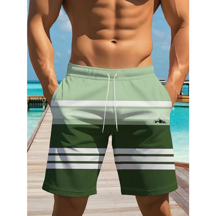 Simple Fashion Striped Pattern Beach Shorts For Men Summer Casual Daily Wear 3D Printed Short Pants Loose Breathable Swim Trunks