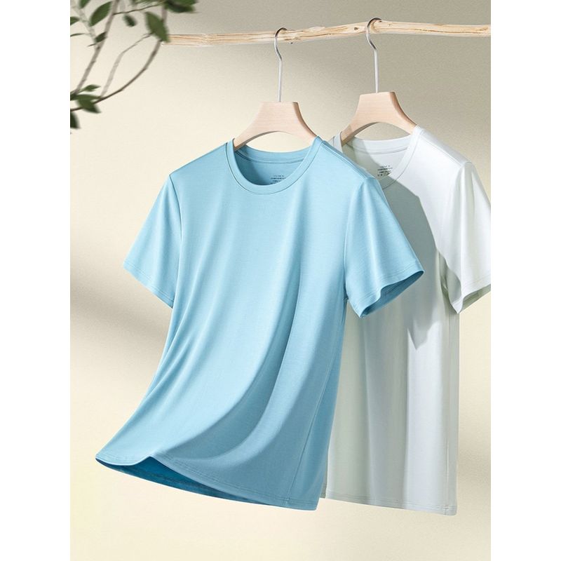 60 Modal Men Short Sleeve T-Shirt 2024 New Arrival Trendy Summer Bottoming Shirt Export Export White T-shirt