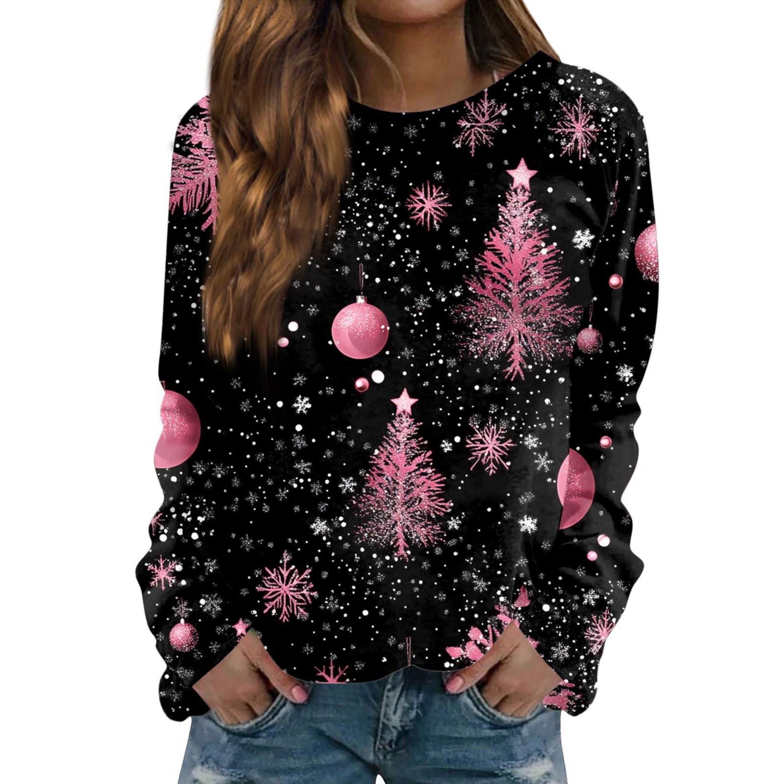 

Женская повседневная мода с принтом рождественской елки и круглым вырезом с длинными рукавами XXXL чёрный