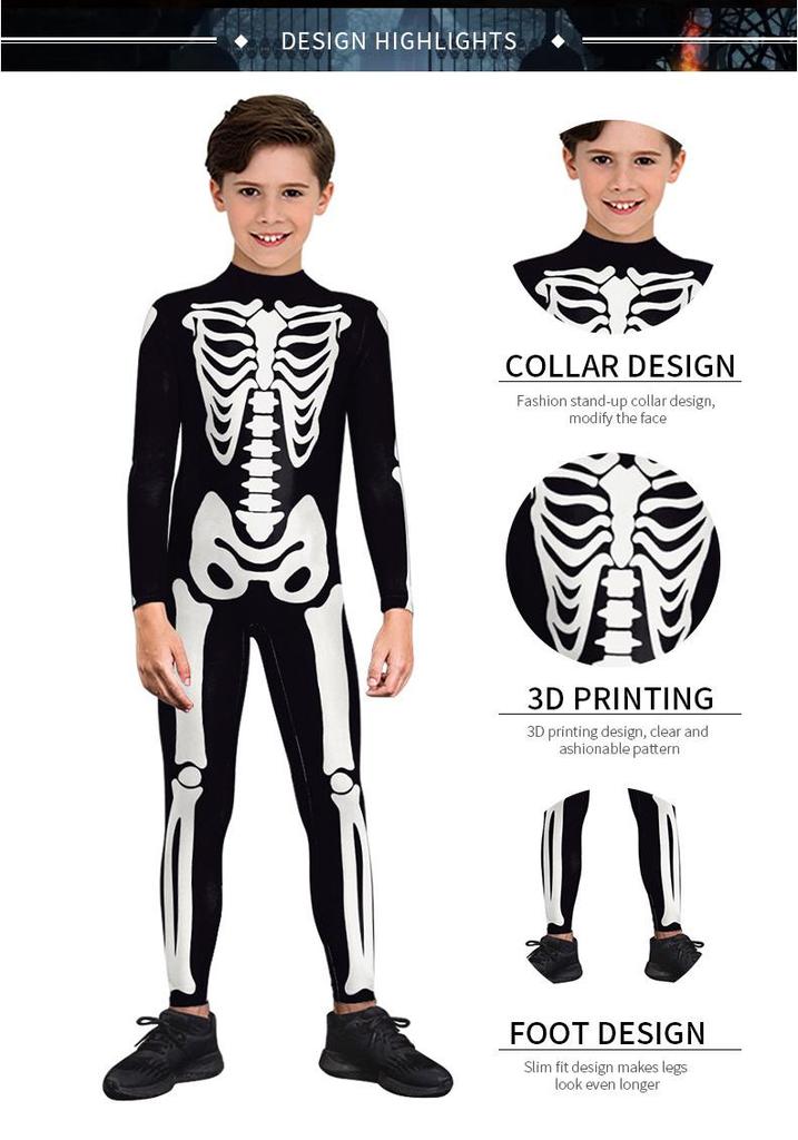 2026 New 3D Skeleton Halloween Jumpsuit for Kids - Boys & Girls