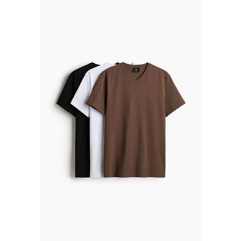 

HM Men s Clothing Women s t-shirt 3 Pieces 2025 Summer New Slim fit Couple look V-neck Short sleeve Top 1264350