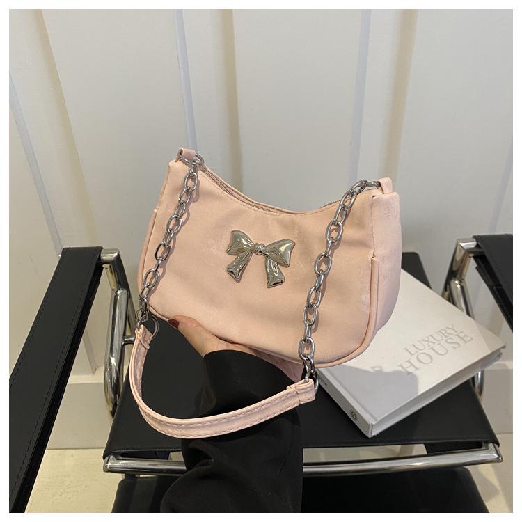 2024 Women's Solid Color Bow Underarm Bag - Fashionable Dumpling Style