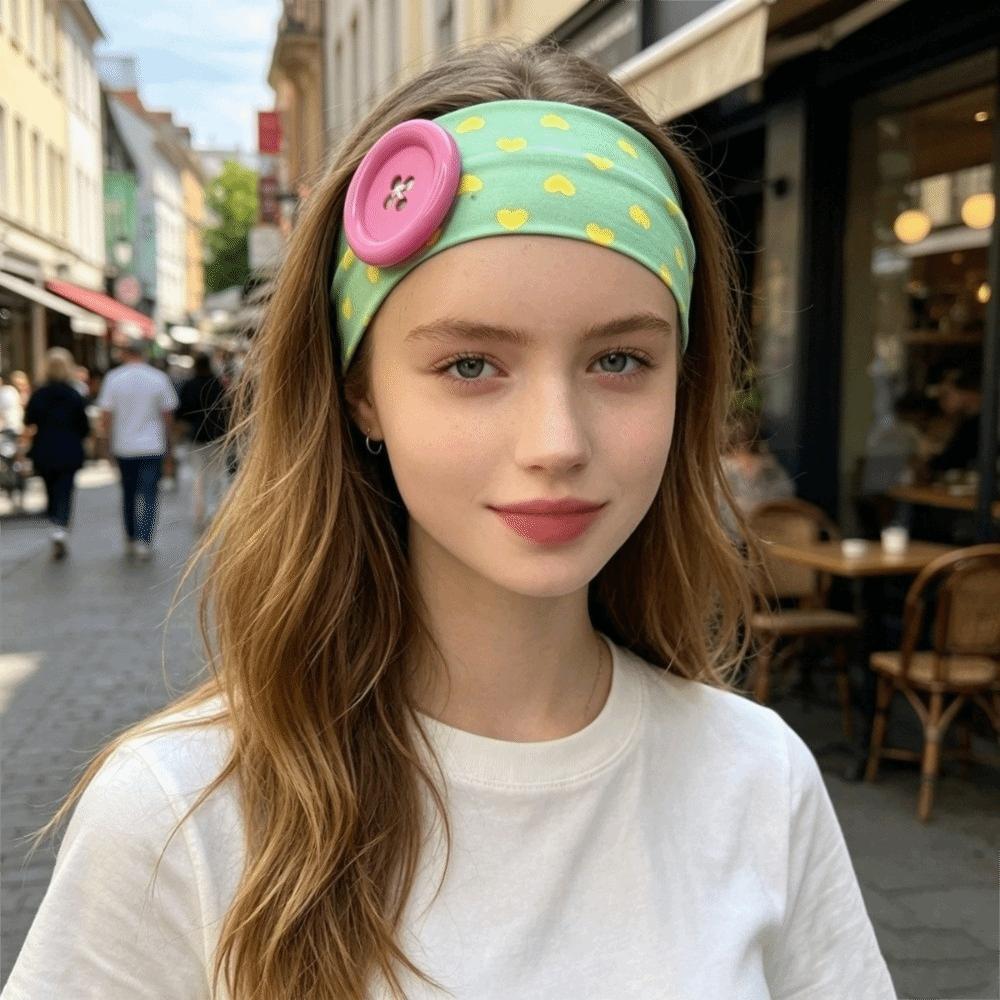 Hair Hoop Love Heart Polka Dot Button Headband Adjustable Elastic Yoga Elastic Hair Band Y2K Charm Wide Headband Women