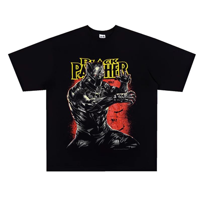Black Panther Oversized Cotton TShirt Y2K Streetwear Retro Harajuku Casual Fashion Hip Hop Short Sleeve Top for Men Women