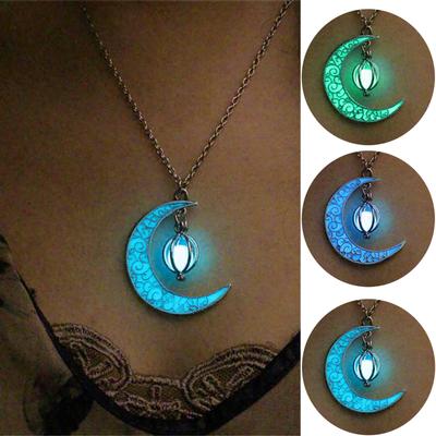 Maan Gloeiende Ketting Zilverkleurige Bedel Lichtgevende Hanger Ketting Dames Maan Gloeiende Steen Kettingen Sieraden Kerstcadeaus