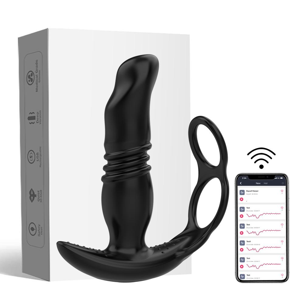 Teleskopisk analvibrator sexleketøy for menn app fjernkontroll prostata massasjeapparat Bluetooth dildo vibrator buttplugg forsinkelse Ejakulasjonsring
