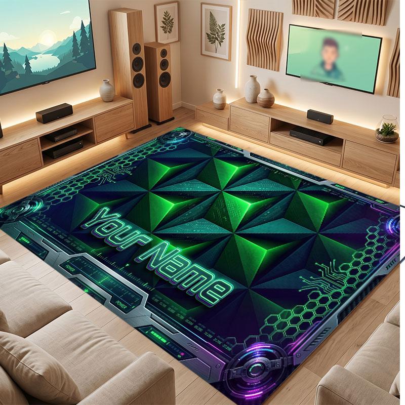 City Cyberpunk Theme Crystal Velvet Floor Rug Personalized Custom Name Text Warm Carpet Home Decoration