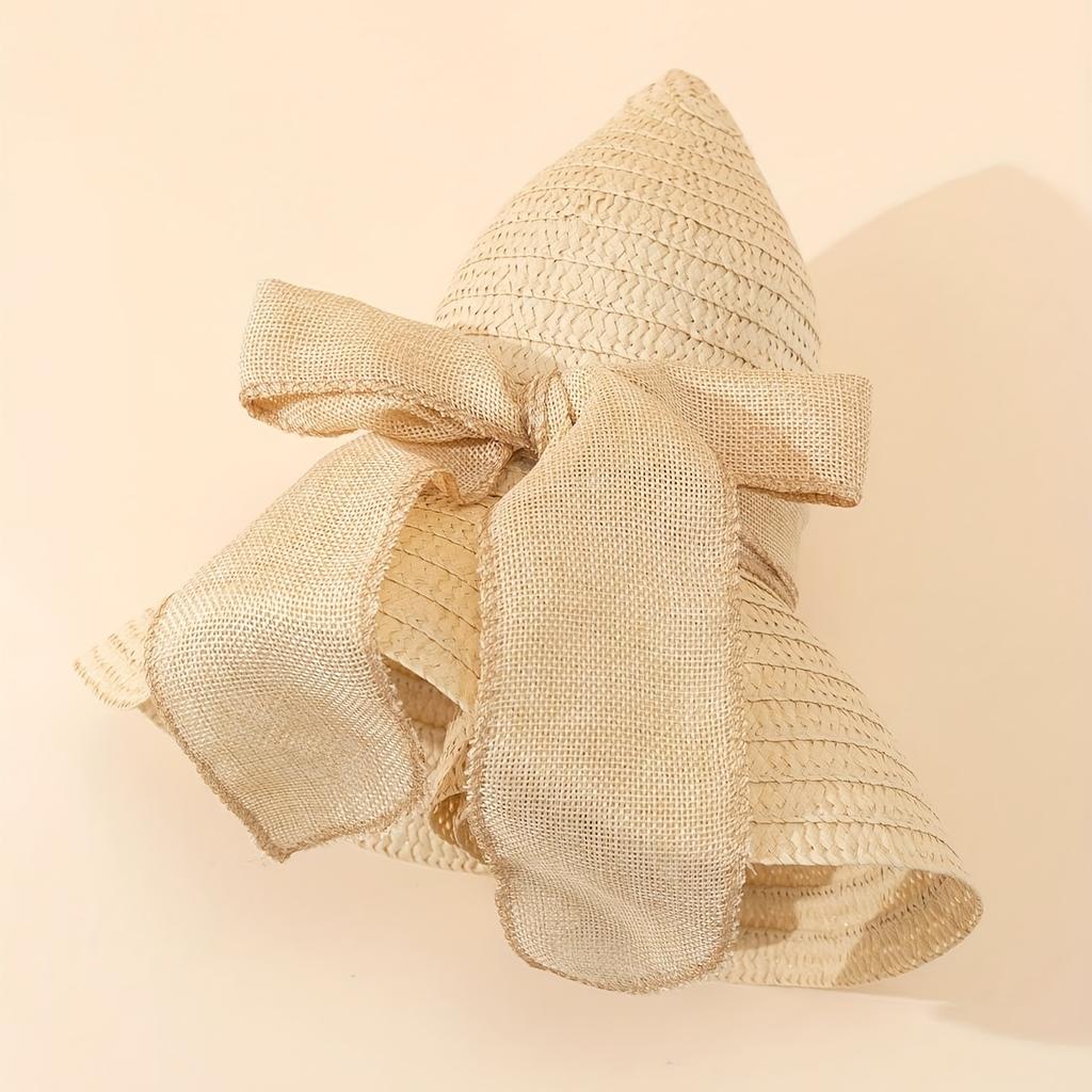 1pc Women's Oversize Brim Straw Hat Women's Summer Sun Block Big Brim Hat Seaside Bow Beach Hat Suitable For Sun Protection