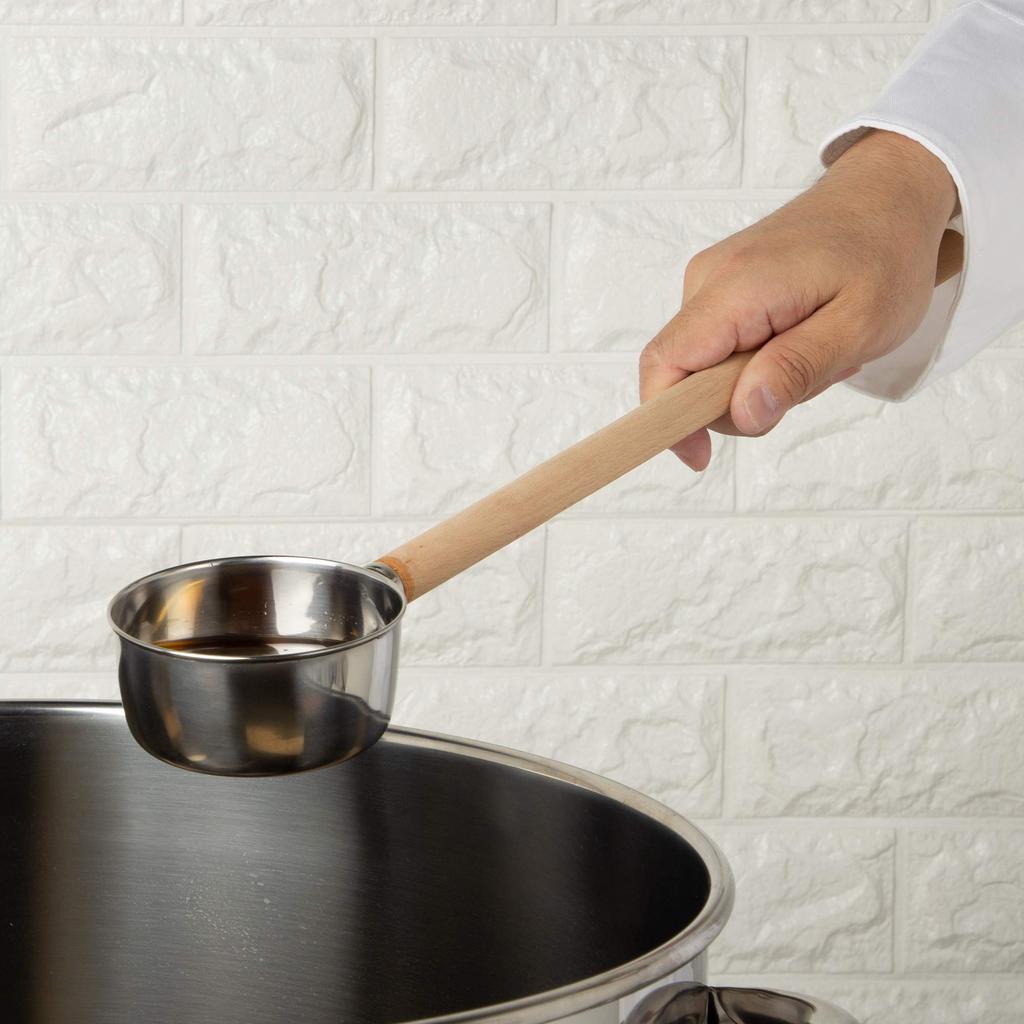 Endo Shoji Commercial Water Ladle Measuring 13cm Stainless Steel Natural Wood Made In Japan AMZ01013 (with Marks) 18-8 &