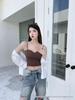Seamless Ice Silk French Strappy Tank Top with Fixed Cup and Bandage Bustier
