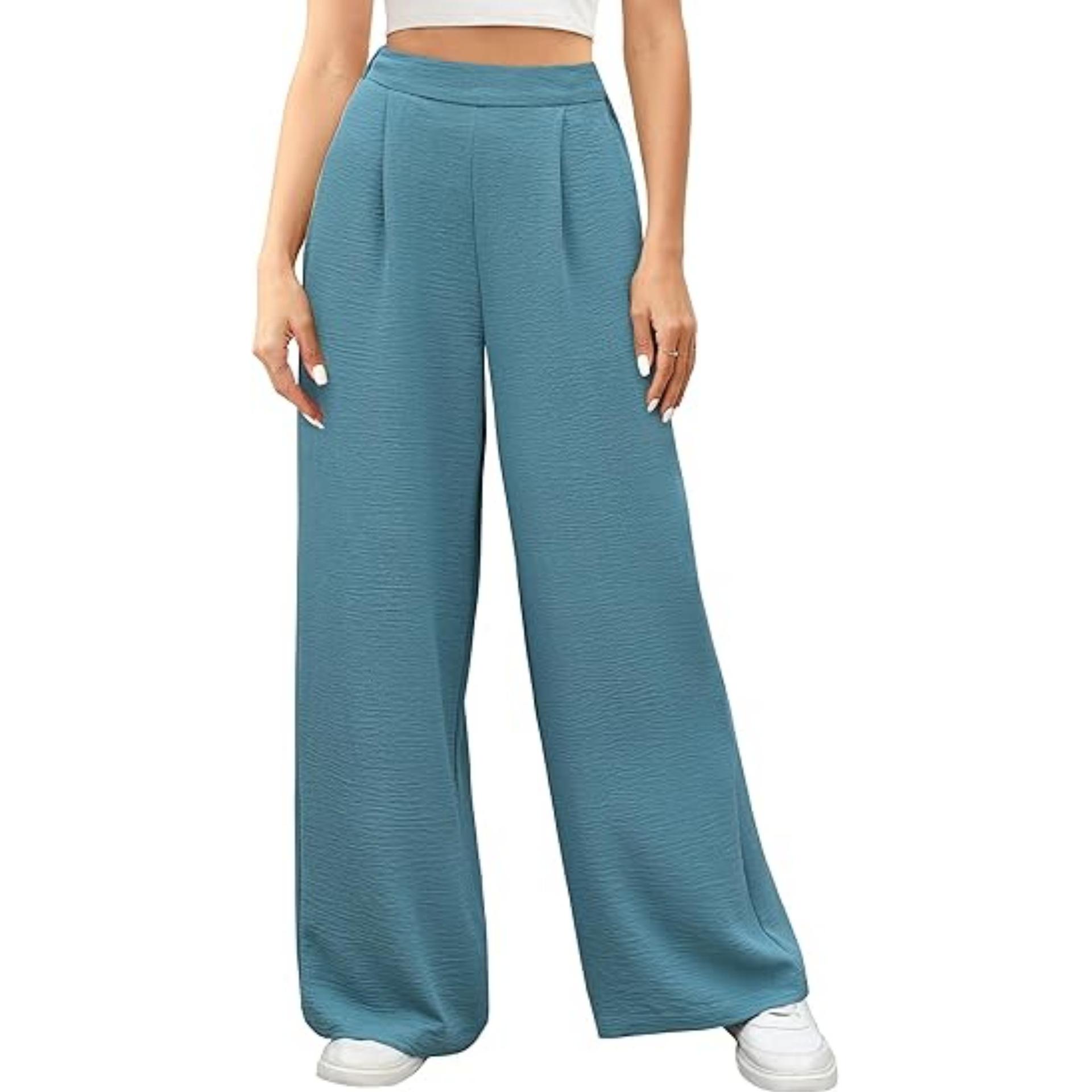 

2026 Women s Casual High-Waisted Flowy Wide-Leg Pants with Pockets for Work and Vacation XL peacock синього кольору