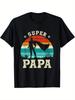 Men's Funny Super Dad Graphic T-Shirt - Retro 80s Comic Book Design with Super Papa & Cape Graphic, Father's Day Gift Idea, Casual Short Sleeve Round