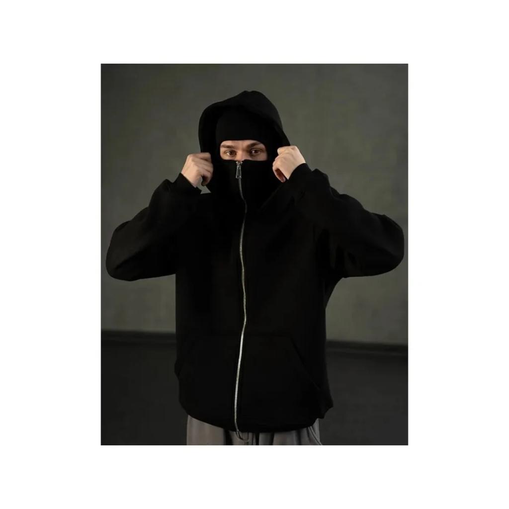 STREETRICH Herren und Damen Sturmhaube Y2K Gothic Harajuku Winter Neuheit Sweatshirt mit doppelter Kapuze Maske mit Reißverschluss Sportbekleidung