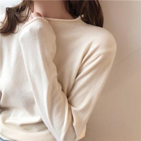Women's Autumn and Winter Semi High Neck Sweater Thick Loose and Slimming Pullover Knitted Sweater