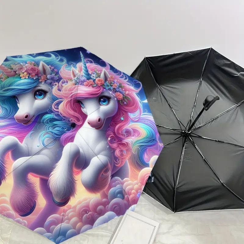 1 Stück Einhorn Fantasy Nachthimmel Regenschirm mit Kunststoffgriff, Geeignet für Alle Jahreszeiten Zuhause Reise Outdoor RegenschirmDD708