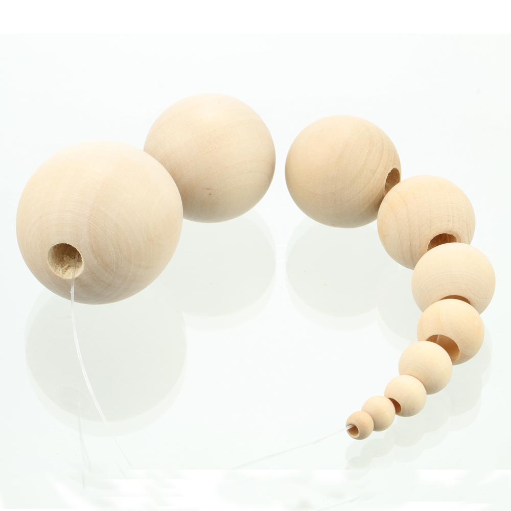 8mm 10mm 12mm 15mm 20mm-50mm Round Natural Wood Loose Big Hole Eco-friendly Beads for DIY Crafts Woodcraft Jewelry Bracelet Making Accessories
