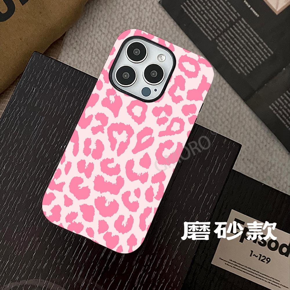 Minimalist style pink leopard print mobile phone case custom Apple 11promax ultra-thin protective case for girls